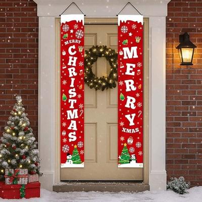1 Pair 180x30CM Christmas Door Couplet Rectangular Santa Claus Xmas Hanging Flags Colorful Printed Merry Christmas Banner