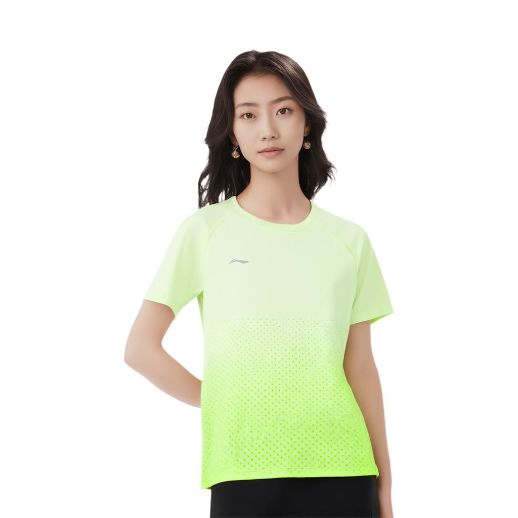 Li-Ning Gradient Round Neck Breathable Versatile Short Sleeve T-Shirt Women Tops Sprite-Green Digital-Green ATSV436-8