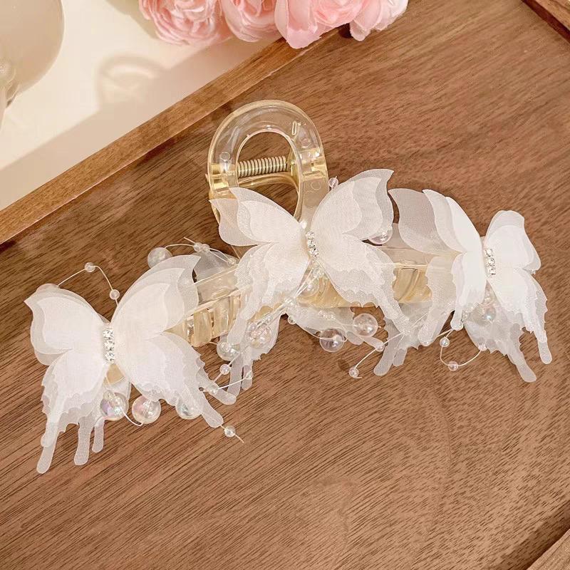 

AWAYTR New Fashion Simulation Butterfly Hair Clips Women Elegant Pearl Bow Ponytail Clip Sweet Crab Claw Headdress