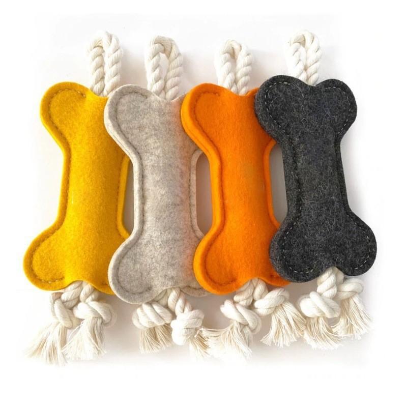 Durable Felt Bone Rope Dog Toy, Interactive Tug-of-War Pet Chew Toy for Puppy, Teething Toy for Small Medium Dogs