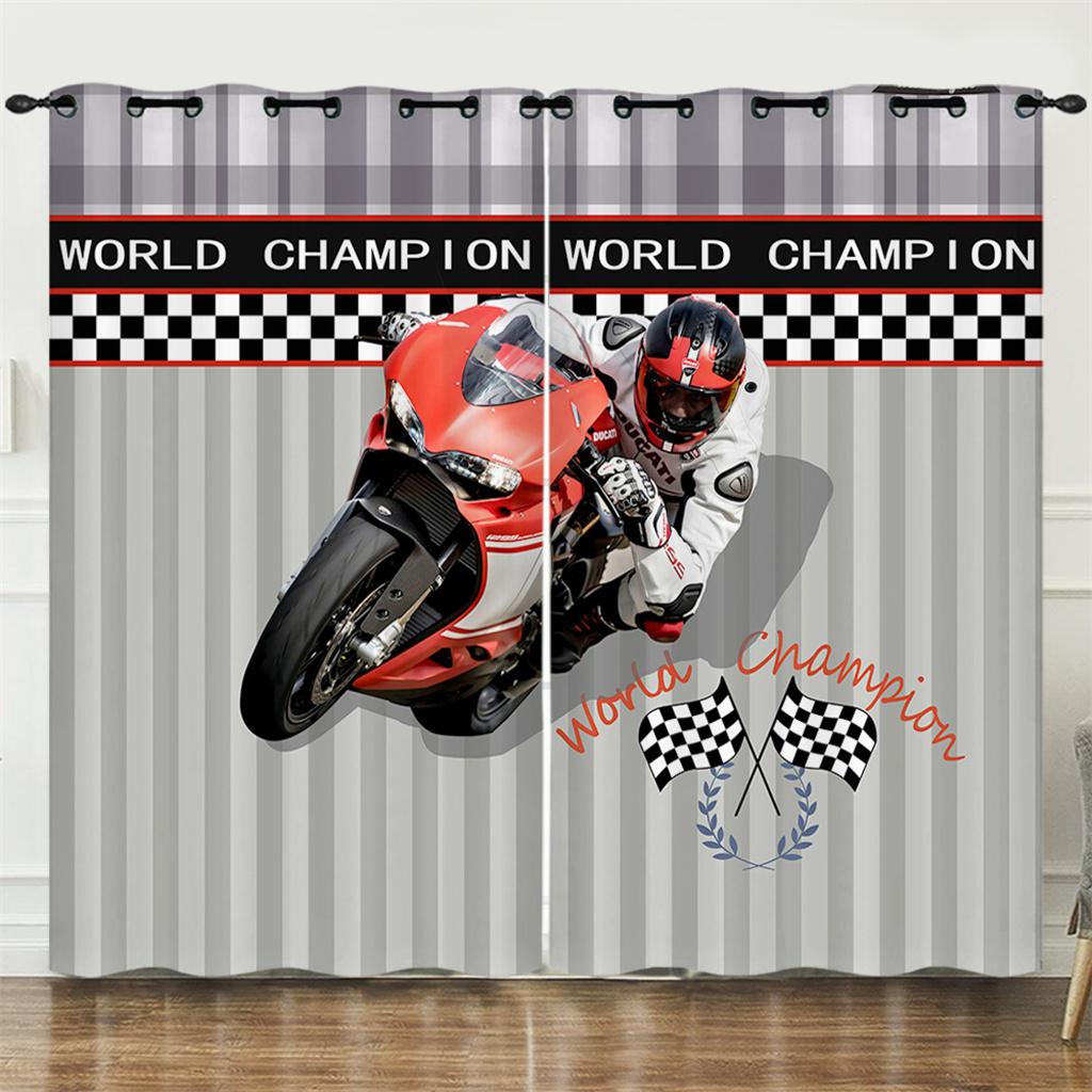 3D Cool Motorcycle Mountain Dirt Bike Curtain 2 Panelss Motorcycle Enthusiast Room Bedroom Area Living Space Curtain