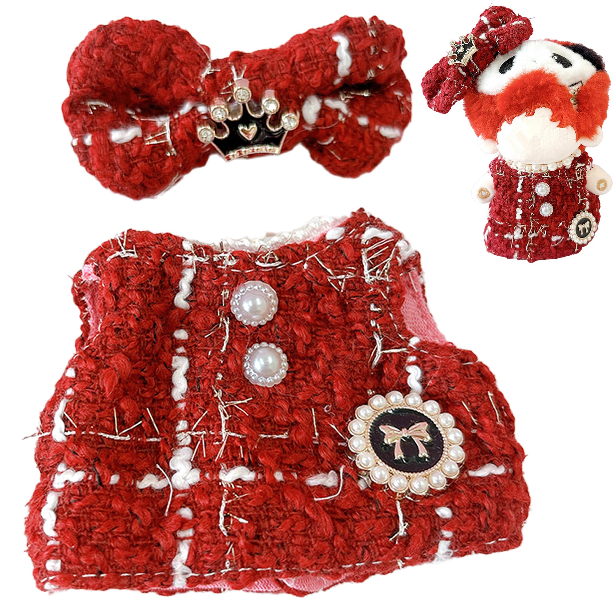 

Tweed Plush Clothes Set (Dress & Ribbon) for 10-15cm Dolls, Red [Used]