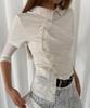 CHICKS Stand Collar Asymmetrical Shirt Oatmeal
