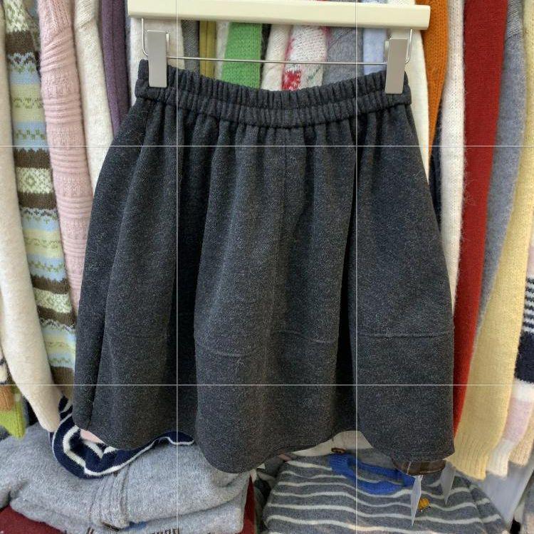 Women s Retro Woolen A-Line Skirt - Korean Style, Grey, Elastic Waist, Slimming, Mid-Length for Autumn/Winter S (60-80 jin) серый