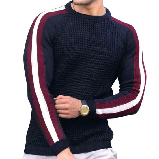 Zimní pánský svetr barevný blok kulatý výstřih dlouhý rukáv pletenina slim fit pulovr svetr pro venkovní použití
