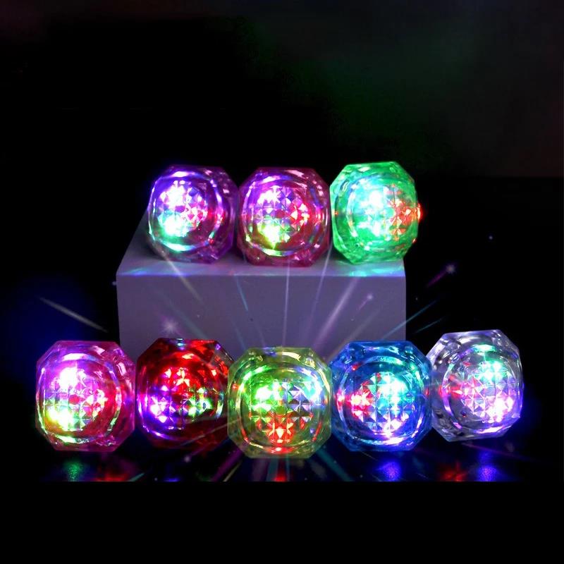 1pcs LED Glowing Diamond Ring Large Simulated Diamond Ring Birthday Halloween Party Props Colorful Glow Ring Light Finger Light