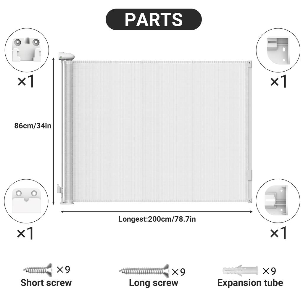 Ycozy BabySafe Baby Gate Roll Roll Safety Gate Innovative Version Double Lock Maximum Installation Width 200cm Above Stairs Pet Gate Barrier Free
