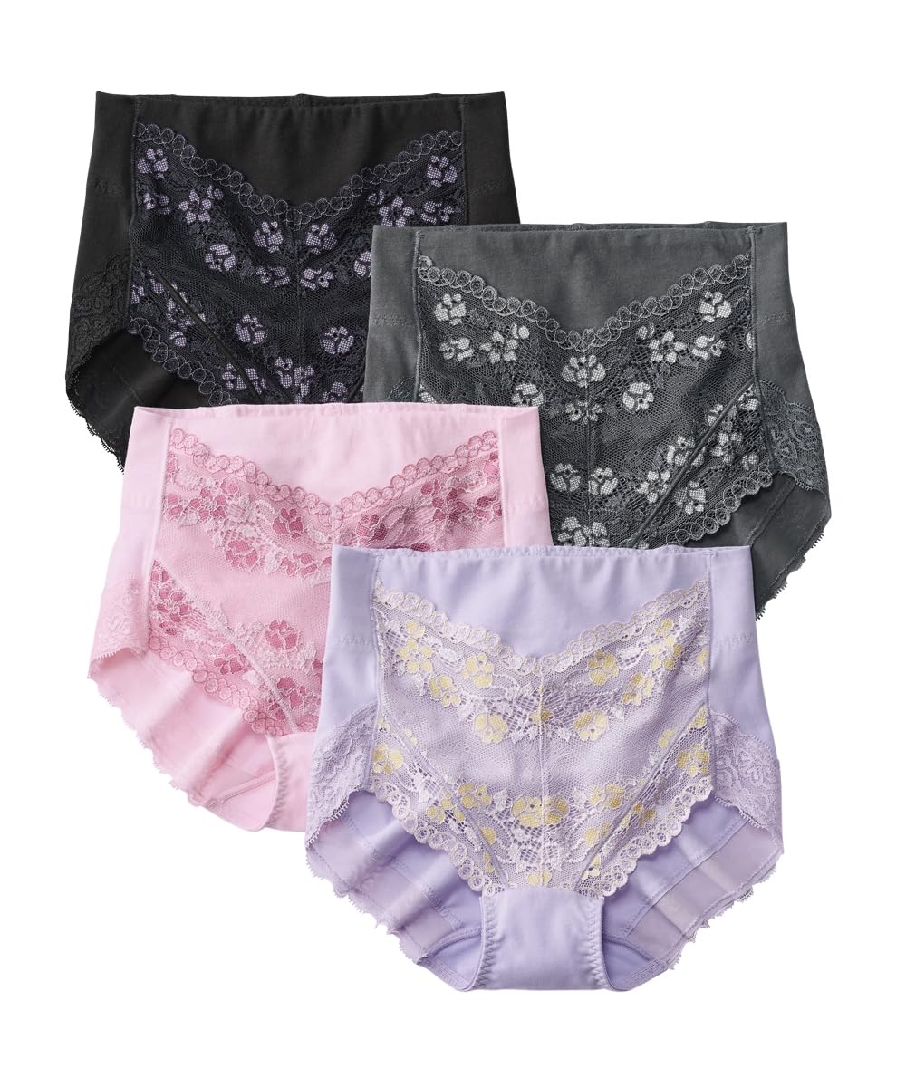 

Corrective cotton blend stomach and hip lacy set of black lavender pink L [Nissen] shorts/girdle, stretch, support, deep-cut shorts, 4, + + +