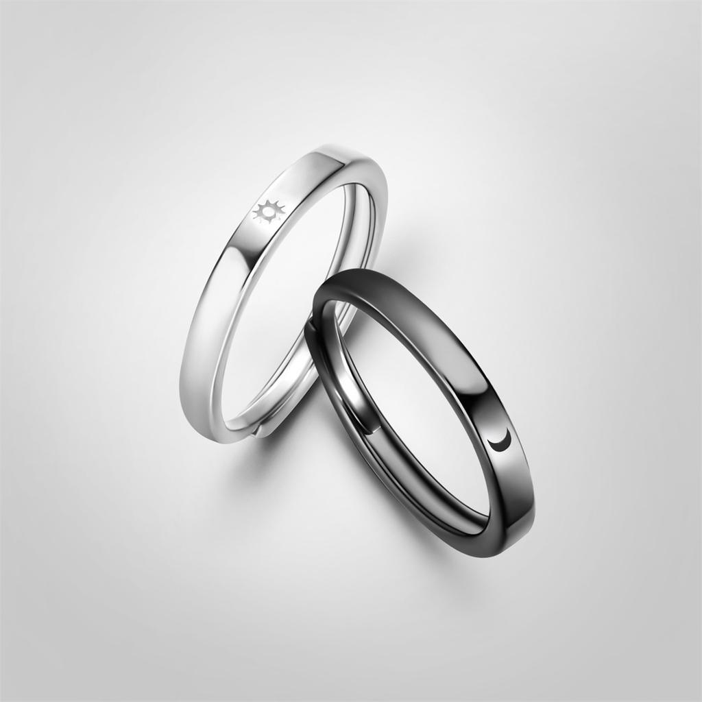 2Pcs Love Heart Heartbeat Couple Open Rings For Women Men Lover Black Silver Color Engagement Wedding Rings Valentines Day Gifts