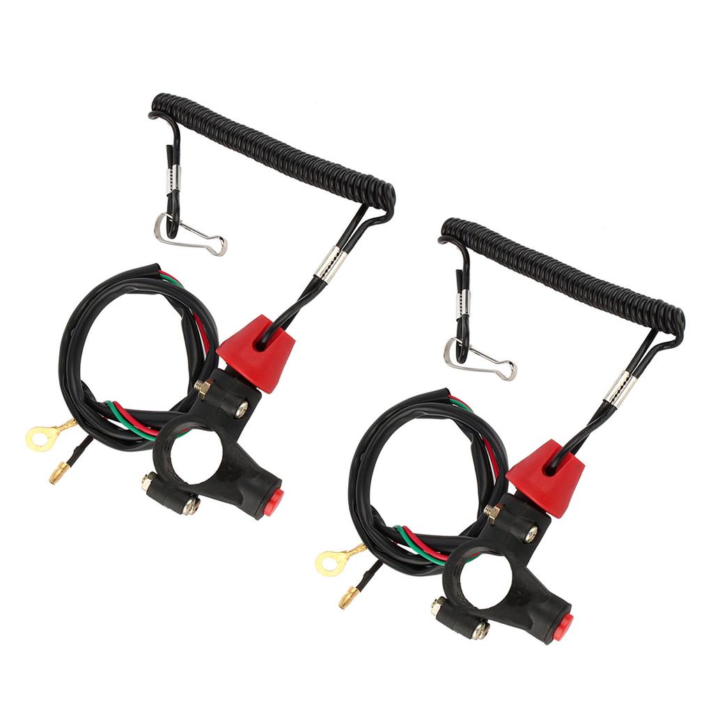2pcs Motorcycle Tether Engine Kill Switch with Lanyard For 22mm Handlebar ATVs Riding Mowers Outboard Engines