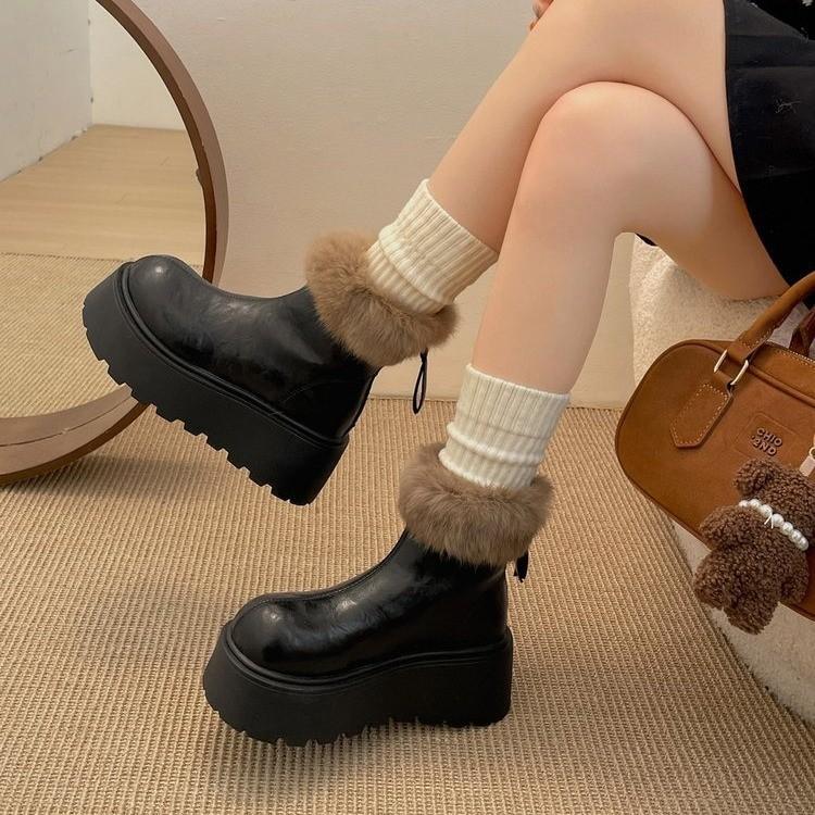 

Women s Fur One Thick Bottom Winter Lightweight Fur Mouth Leather Waterproof Warm Snow Boots Non-slip Wear Casual Sneakers Cotton Boots 36