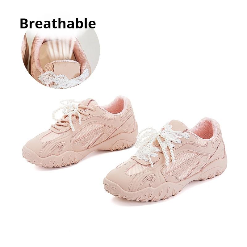 

Туфли Dexun из натуральной кожи на шнуровке, повседневные туфли с жемчугом, универсальные белые туфли, спортивная обувь на толстой подошве для женщин, легкие туфли Forrest Gump 40 розовый