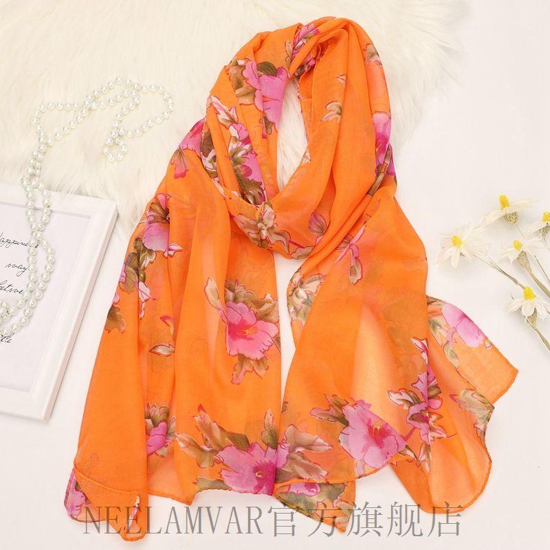 Fashionable Printed Sunscreen Scarf for Winter Women, Versatile Chiffon Long Scarf, Retro Neck Protection Scarf