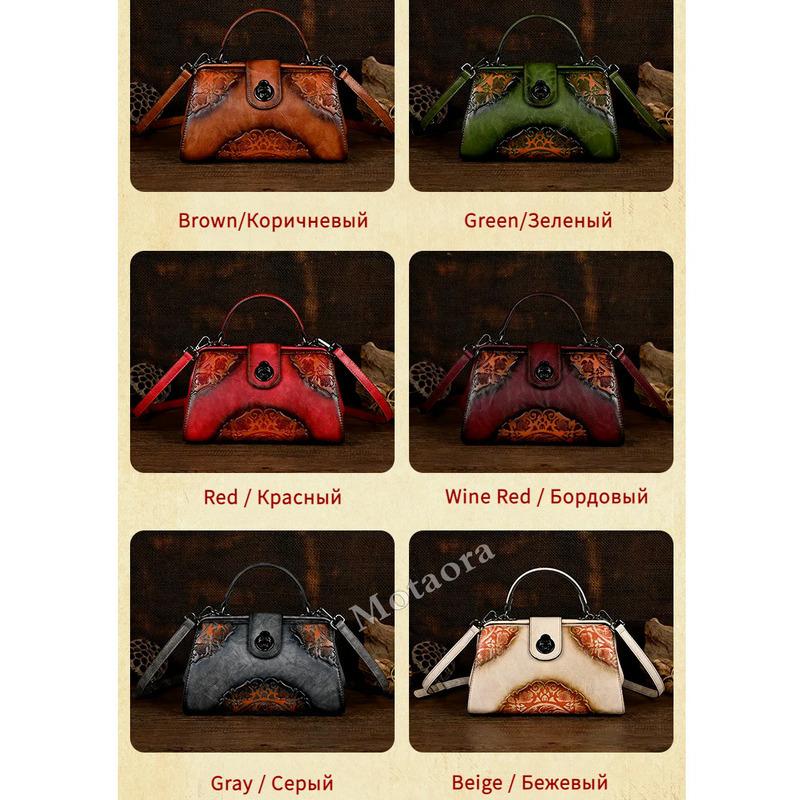 Motaora Vintage Embossed Handmade Designer Women'S Leather Shoulder & Crossbody Bag Luxury Female Purse New