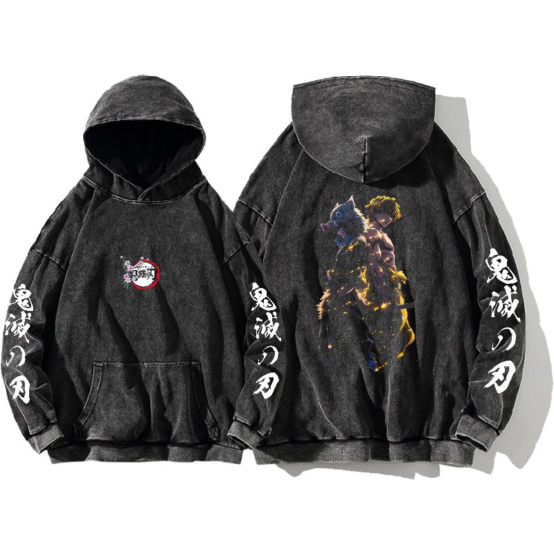 

Hot Anime Demon Slayer Zenitsu Inosuke Print Hooded Men Women Cotton Hoodies Retro Washed Sweatshirt Harajuku Casual Streetwear XXL чёрный