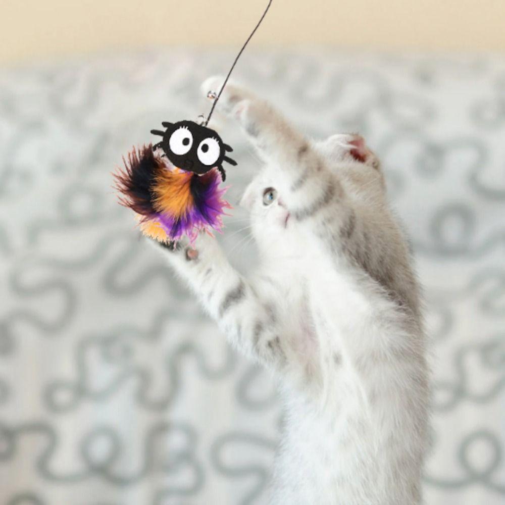 Cat Accesories Decorative Halloween Cat Teaser Stick Feather with Bells Cat Wand Toy Plush Cat Teaser Wand Halloween