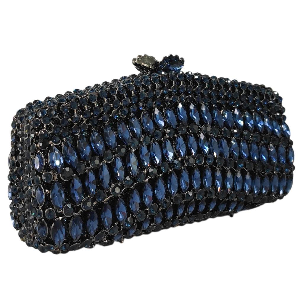 Boutique De FGG Marineblauw Kristallen Clutch Portemonnees Dames Avond Handtassen Bruids Strass Minaudière Tassen Bruiloft Feest Tas