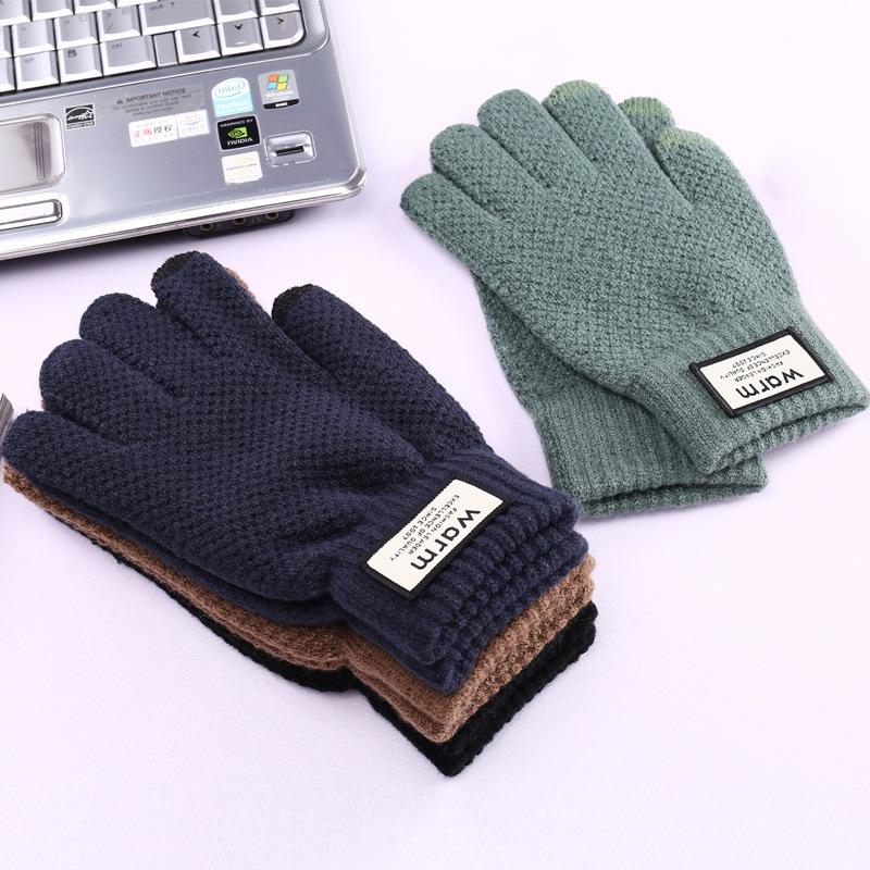 Autumn and Winter Cold-proof Knitted Gloves Men's Velvet Thickened Warm Outdoor Riding Warm