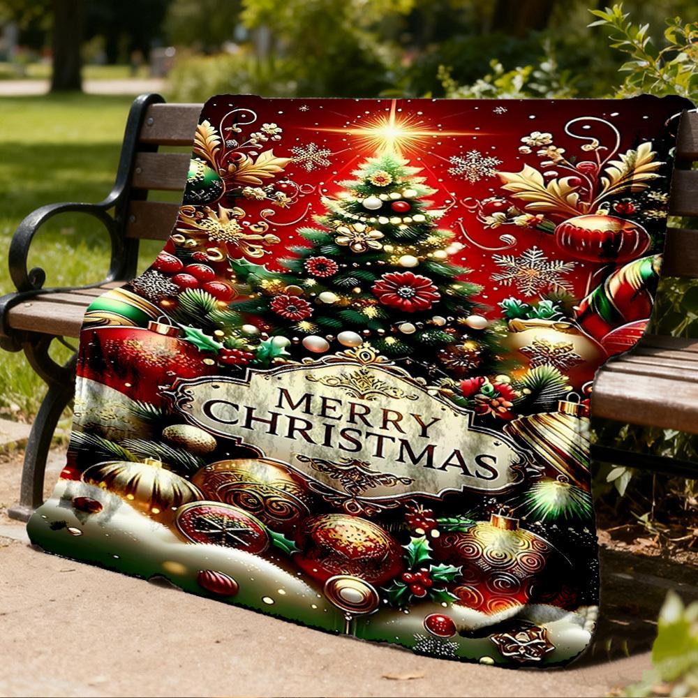 1pc Christmas ornaments Outdoor Flannel Blanket Soft All Season Polyester Throw , Perfect for Picnics & Travel , Picnic Accessory
