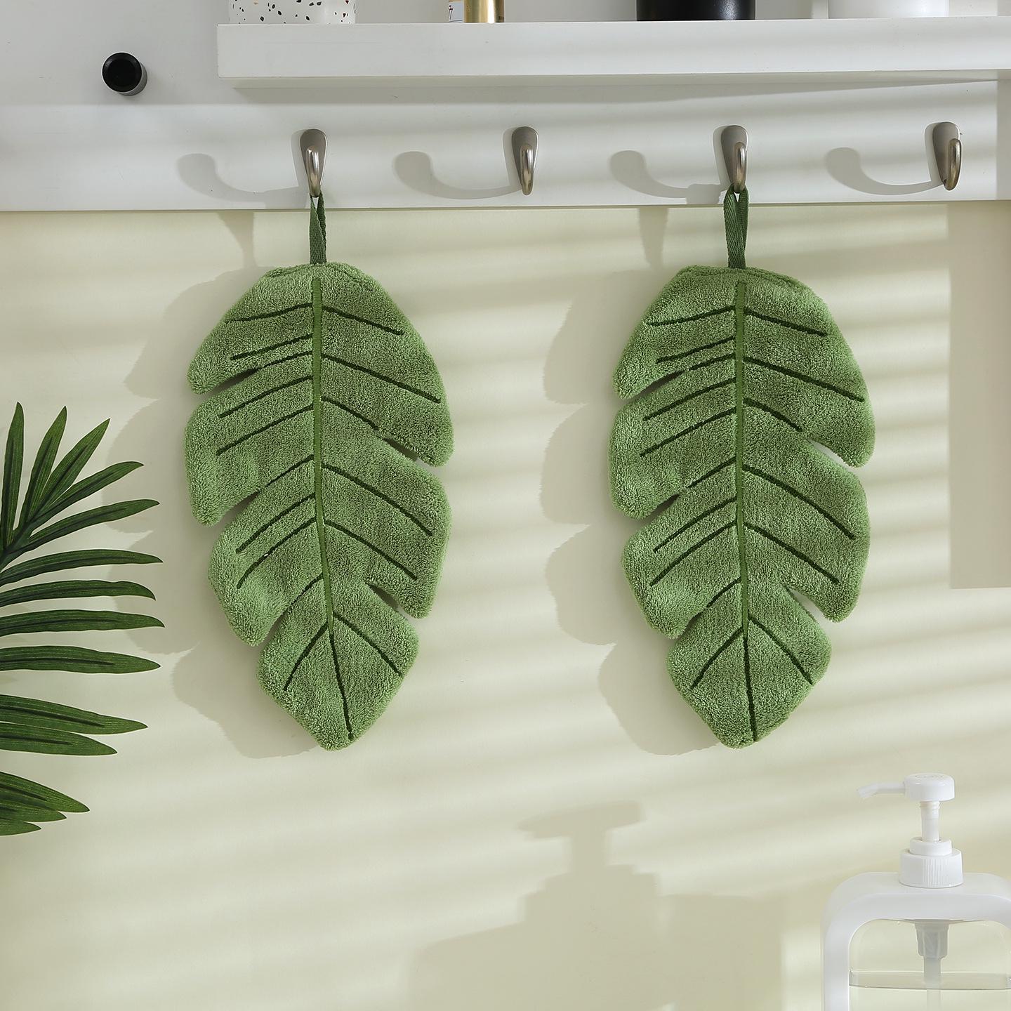 Creative Banana Leaf Coral Fleece Hand Towel - Thick, Absorbent, Quick-Drying, Odorless, for Kitchen & Bathroom