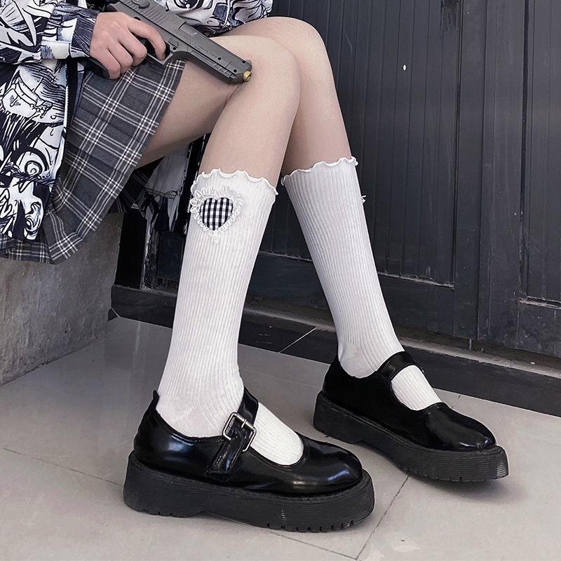 

Милые белые гольфы до колена в японском и корейском стиле для женщин - Летний дизайн в клетку с сердечками One Size