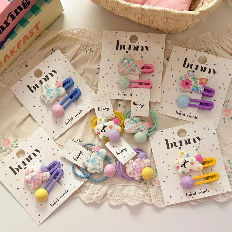 3pcs/set Cartoon Rabbit Cute Barrettes Hair Clips Hairpins Polka Dot Girls Sweet Hair Rope Ties Elastic Hair Bands Kids Headwear