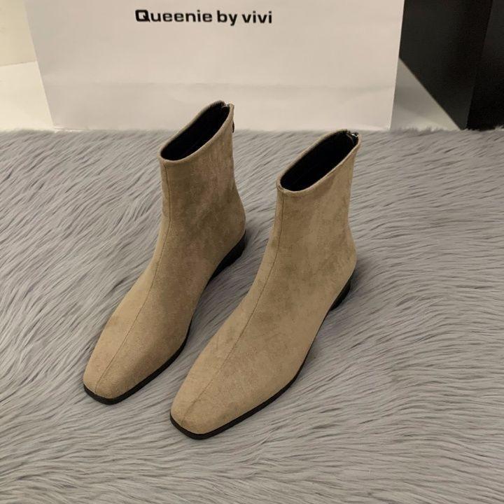 Coarse-heeled suede Korean small ankle boots women's shoes 2025 new autumn and winter velvet Martin boots coffee-colored thin short boots