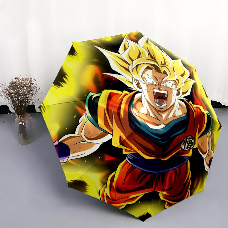 Cartoon Goku Pattern, Automatic Folding Umbrella, Portable and Foldable Design, 8 Ribs, a Christmas or Birthday Gift.