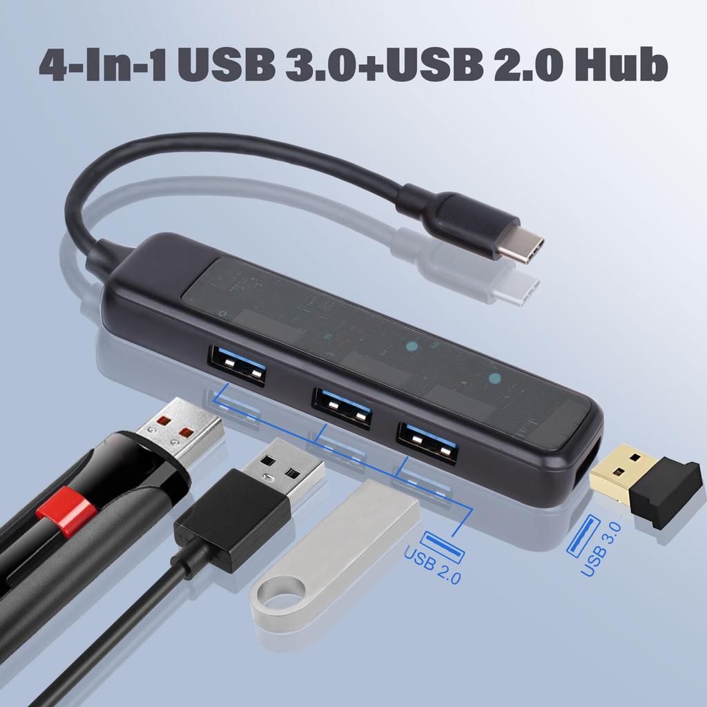 USB Hub and Portable USB To Multiport Splitter with USB Extender for Laptops and Desktop Computers 4-port (2 Pieces), Ultra-thin USB-C Adapter,