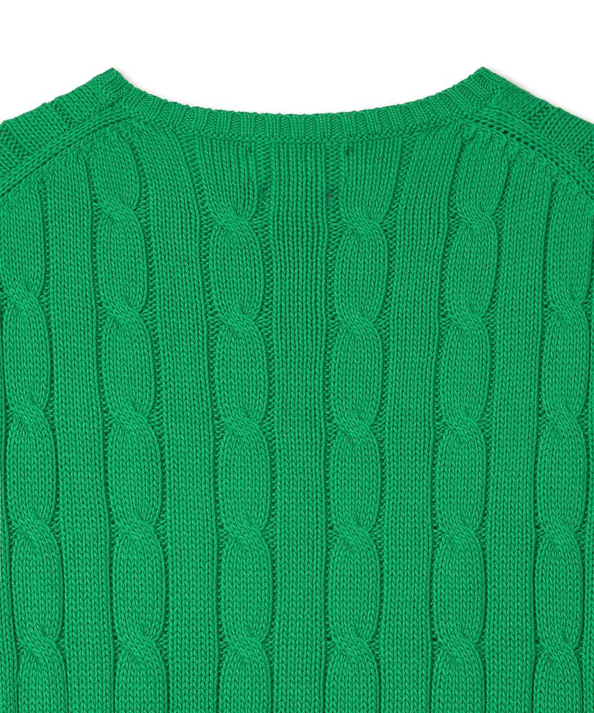 POLO RALPH LAUREN W Cable Knit Cotton Crewneck Sweater - Green