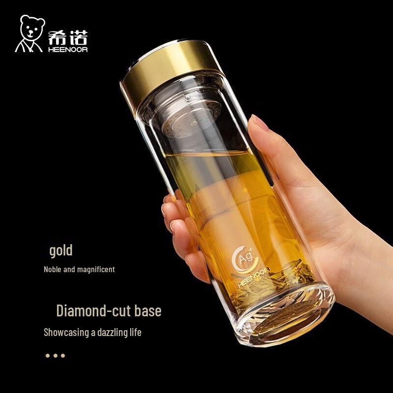 HEENOOR Double-Walled Antibacterial Glass Water Bottle