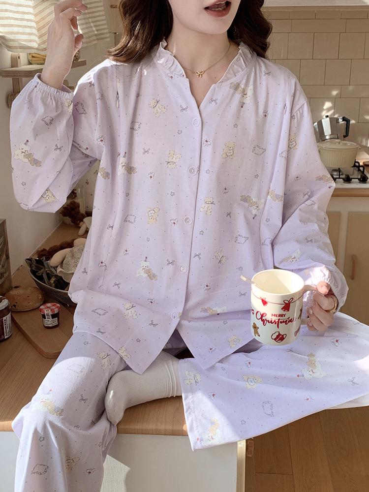 Class A Antibacterial Cotton Maternity Pajamas - Long Sleeve Postpartum & Nursing Set for Spring/Autumn