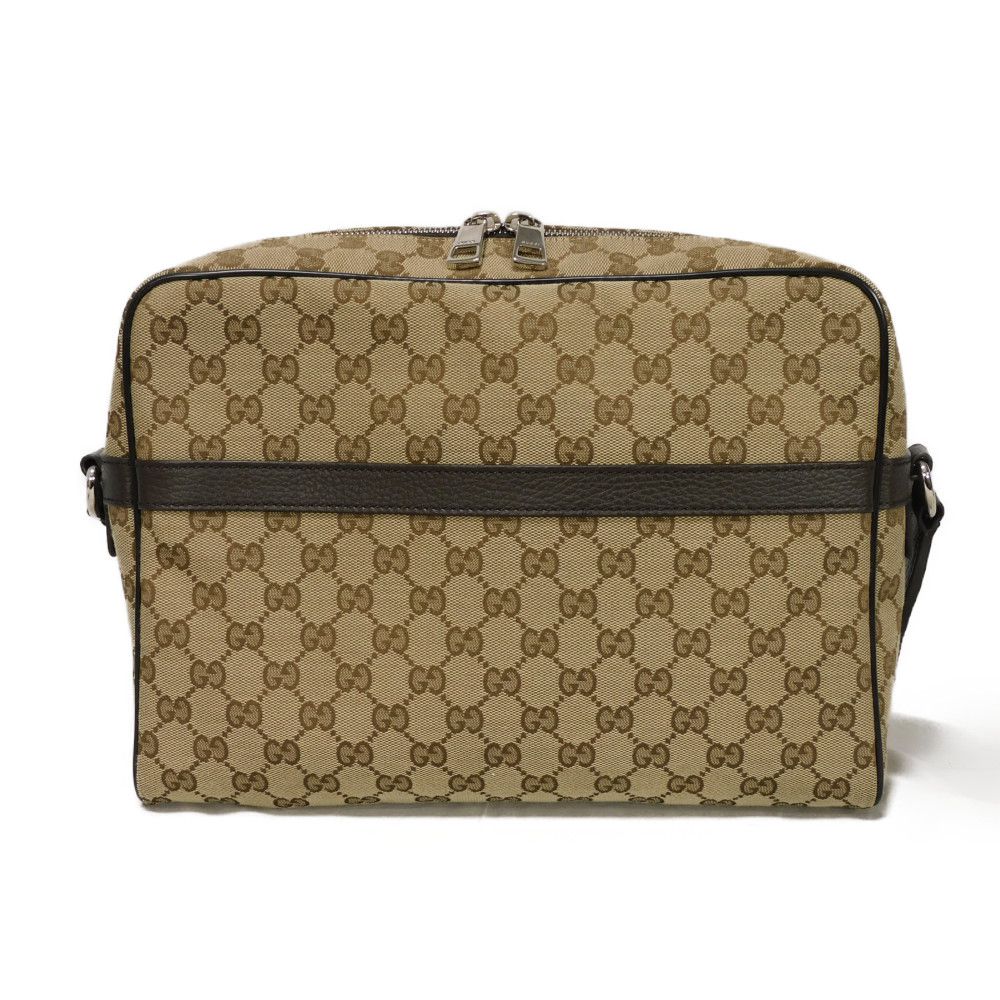 Used GG Canvas Messenger Bag (9539) 449173 KY9KN 9886 7921, Brown Calfskin Crossbody Bag with Embossed Logo in Beige,