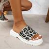 Fashion Summer New Leopard Print Thick Heeled Slippers for Women Casual Square Toe Home Outside Wear Female Slides Platform Flip Flops