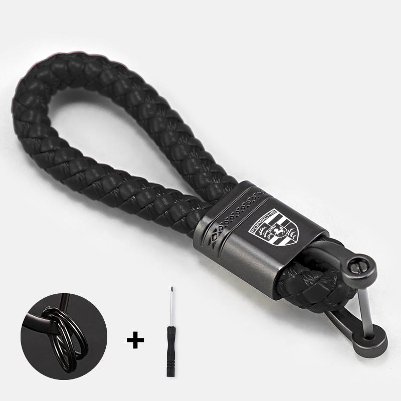 

Car Hand Woven Keychain Zinc Alloy Key Chain Accessories For Porsche Cayenne Panamera Macan 911 718 Taycan Boxster Cayman 918