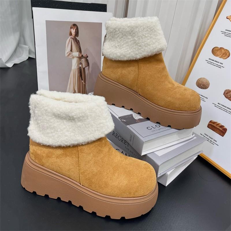 

Trendy retro versatile small snow boots women s thick-soled velvet thermal casual cotton boots new in winter and winter 35 верблюд