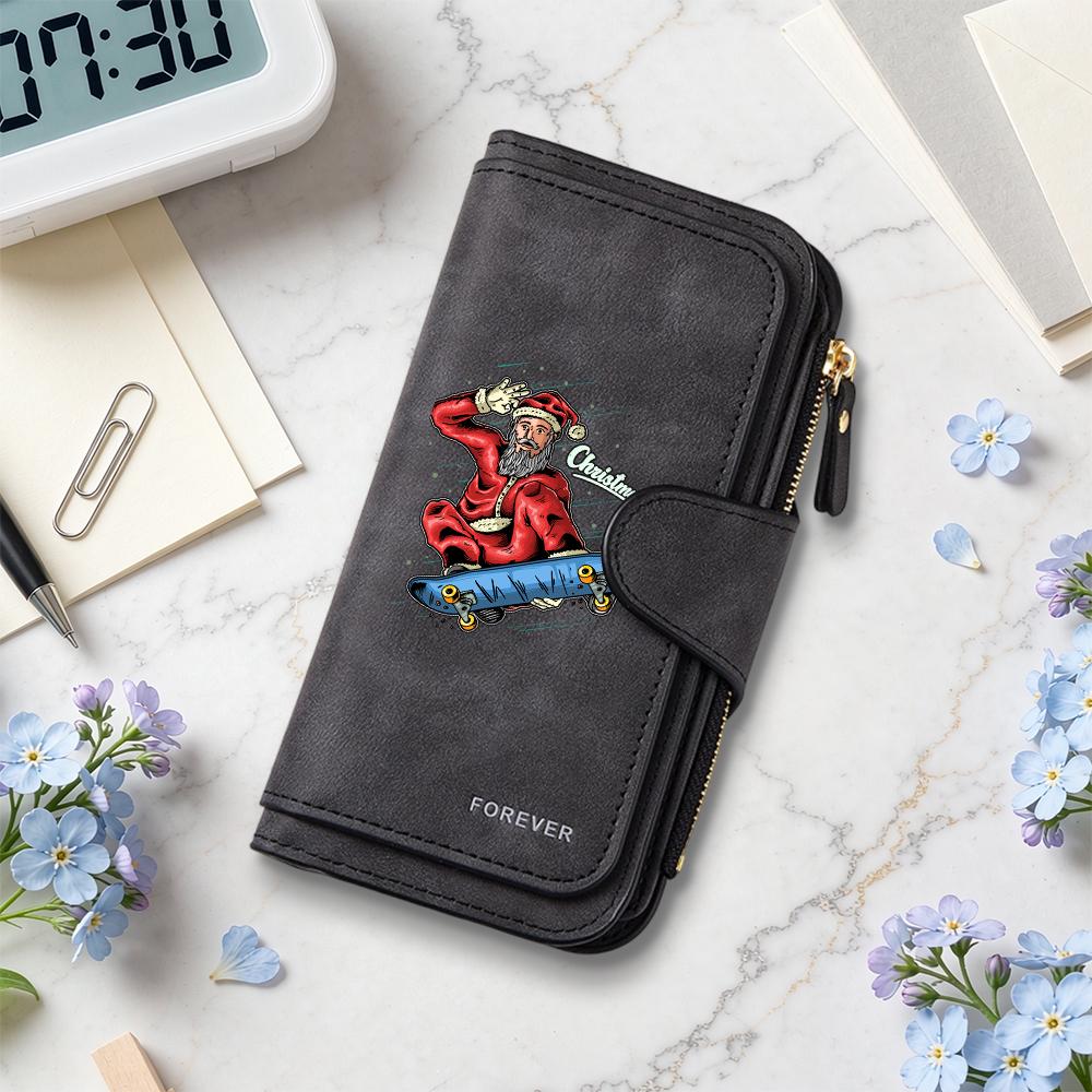 Christmas Santa Skate Print Long Wallet Fashion Portable Multi Card Slot Purse for Daily Use
