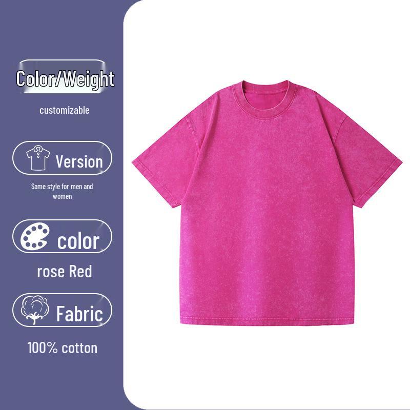 T-shirt Lavata Retrò Fiocco di Neve 230g, Stile Europeo e Americano, Puro Cotone, Vestibilità Larga Girocollo Pullover, T-shirt Uomo Pesante.