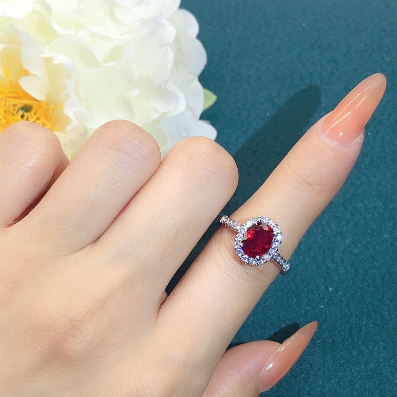 Youngever Colored Gems Ruby Ring for Women Artificial Red Corundum Tourmaline Color Ring with Diamond Fashion Ornament