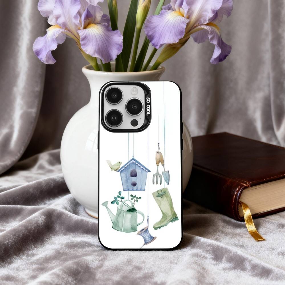 Cute Hand-painted Small House cartoon Phone Case For iPhone17,16,15,14,13,12,11 Plus,Pro Max Black Candy silver phone case