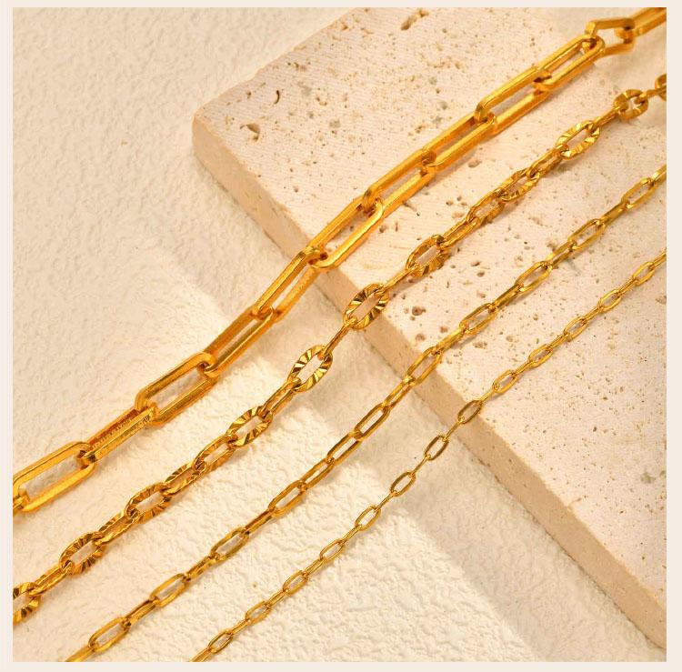 Gold Plated Stainless Steel Paperclip Chain Necklace For Women, Adjustable Rectangle Link Layering Choker Waterproof Jewelry