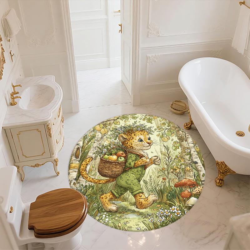 Forest Leopard,Round Area Rug,Carpet Rug for Living Room Bedroom Sofa Playroom Decor,Non-slip Floor Mat