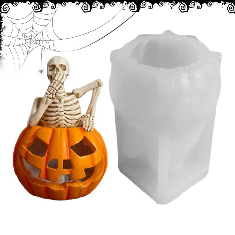 Halloween Skeleton Pumpkin  Silicone Candle Molds Halloween Decoration  Ghost Pumpkin Crafts Gypsum   Candy Making Soap Mold