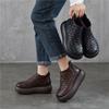 Johnature Retro Handmade Woven Genuine Leather Ankle Boots Women's Platform Shoes