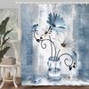 Rustic Yellow Floral Boho Shower Curtain with Daisy Flowers & Butterflies – Country Farmhouse Style, Grey Surreal Floral Design