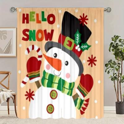 2 Pieces - Snowman - Printed Curtain - Polyester Material - Suitable for Bedroom, Living Room, Study Private Curtain