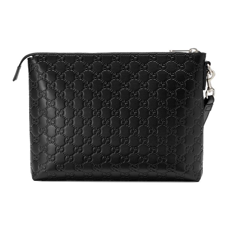 Gucci Monogram Logo Embossed Leather Clutch Men Clutch Black 473881-DMT1N-1000