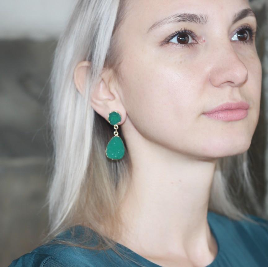 New Bohemian Green Druzy Resin Stone Clip on Earrings No Pierced for Women Jewelry Drusy Ear Clips Eardrop Long Earrings