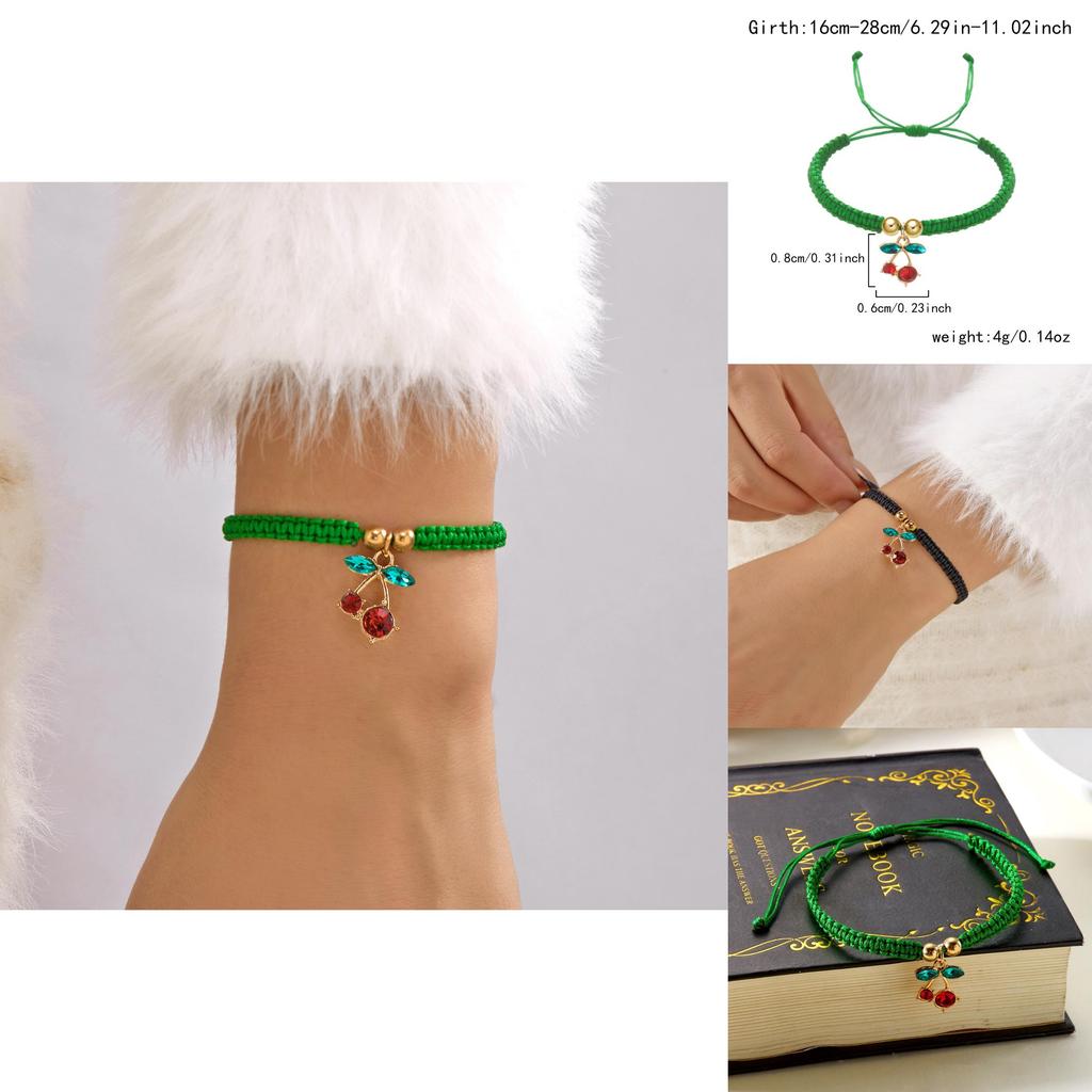 Traditional Handmade Woven Cord Bracelet With Cherry Motif For Women And Festivals
