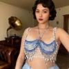 Women's Gradients Body Chain Jewelry Bra Colorful Beaded Tassels Halter Neck Crop Top For Dancing and Festivals Wear